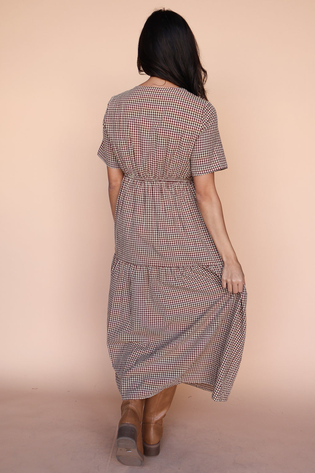 Zoe Gingham Midi in Burgundy