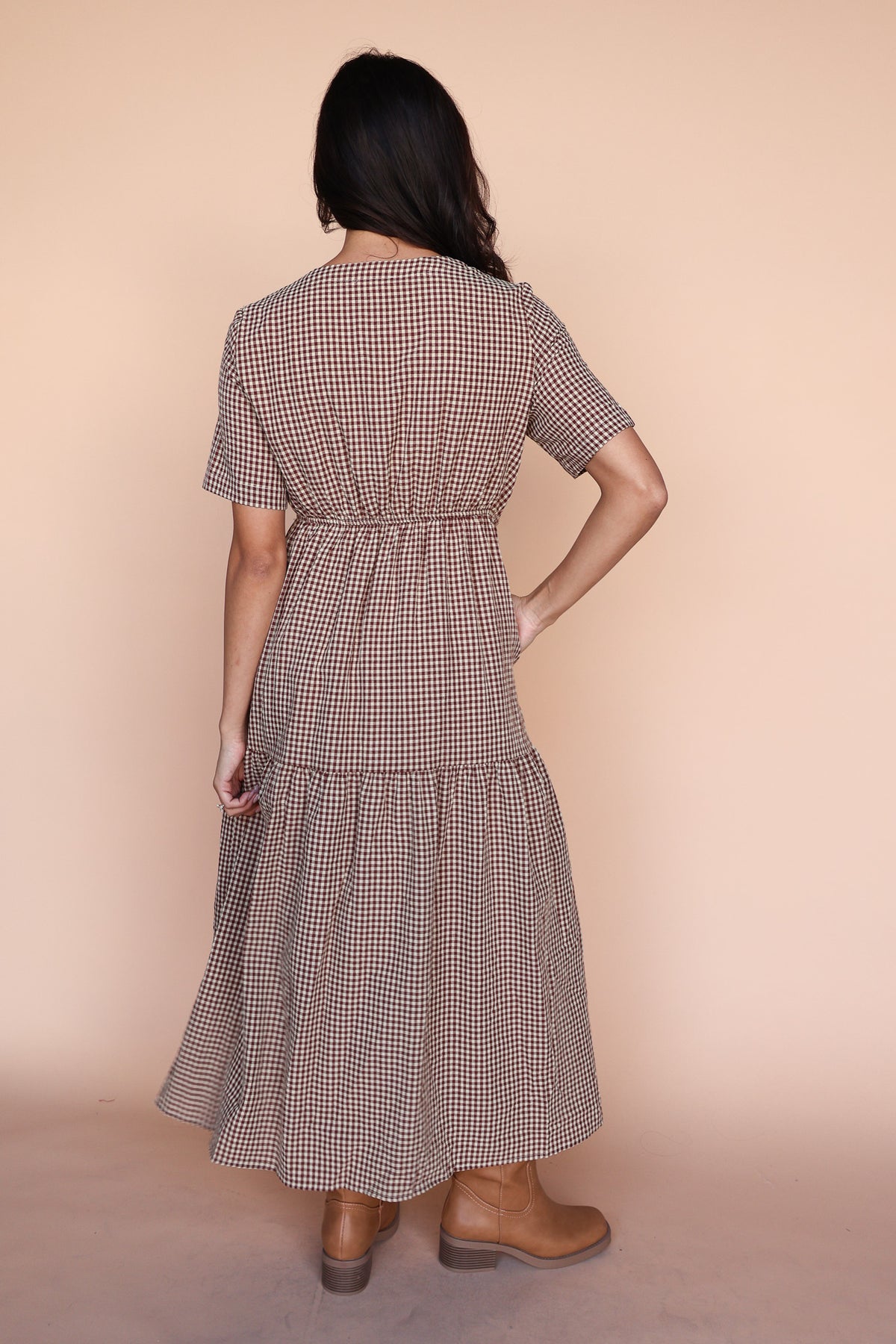 Zoe Gingham Midi in Burgundy