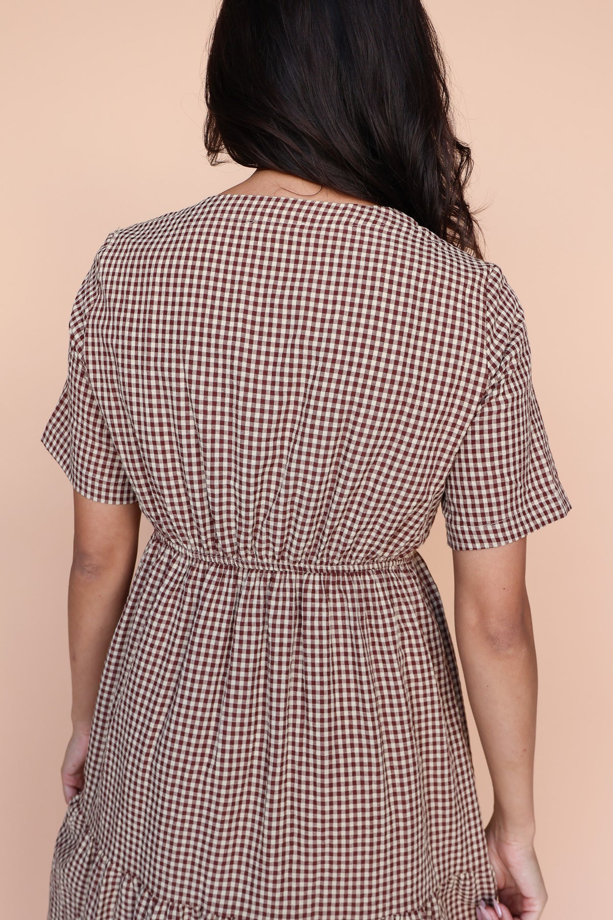 Zoe Gingham Midi in Burgundy