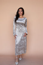 Serena Polka Dot Velvet Maxi in Champagne