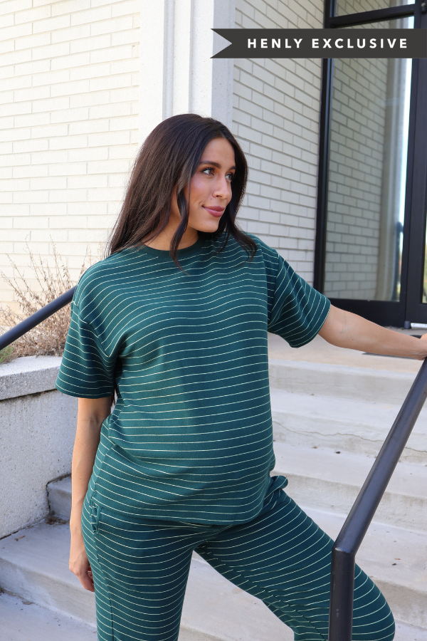 Porter Pinstripe Fleece Tee in Green Main image