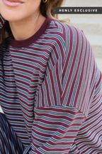Carson Stripe Long Sleeve in Wine