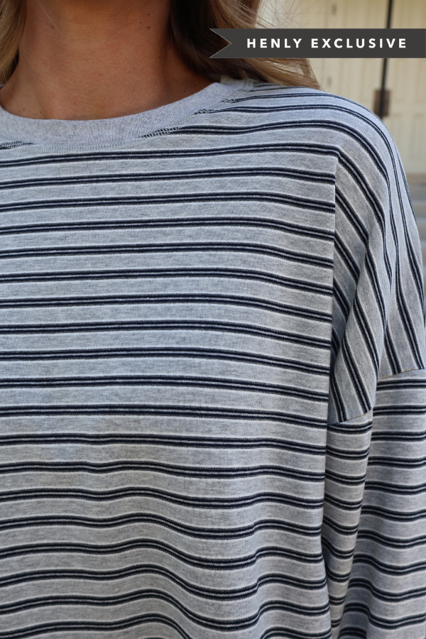Carson Stripe Long Sleeve in Grey