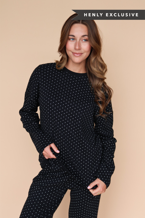 Blaire Polka Dot Pointelle Top in Black
