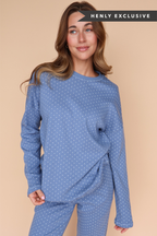 Blaire Polka Dot Pointelle Top in Dusty Blue