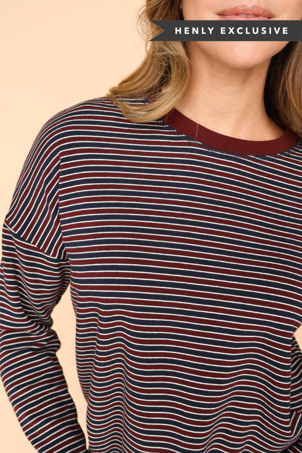 Skylar Stripe Top in Wine Main image