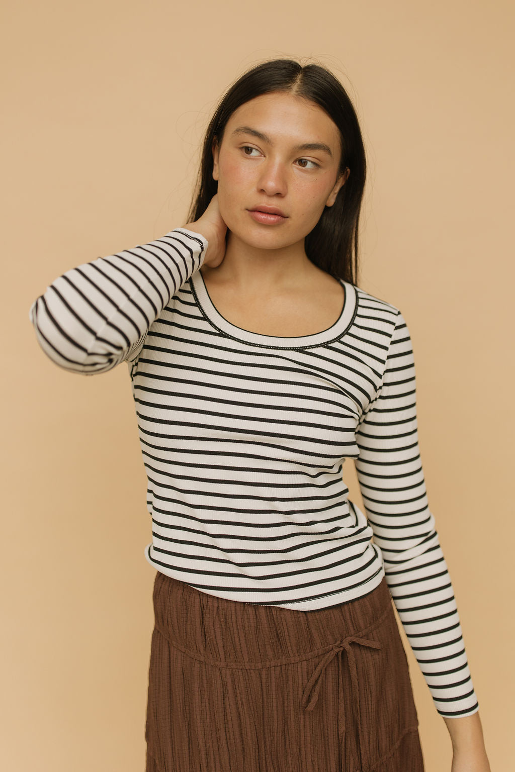FINAL SALE - Bria Stripe Long Sleeve in Ivory