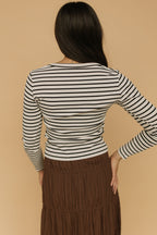 FINAL SALE - Bria Stripe Long Sleeve in Ivory