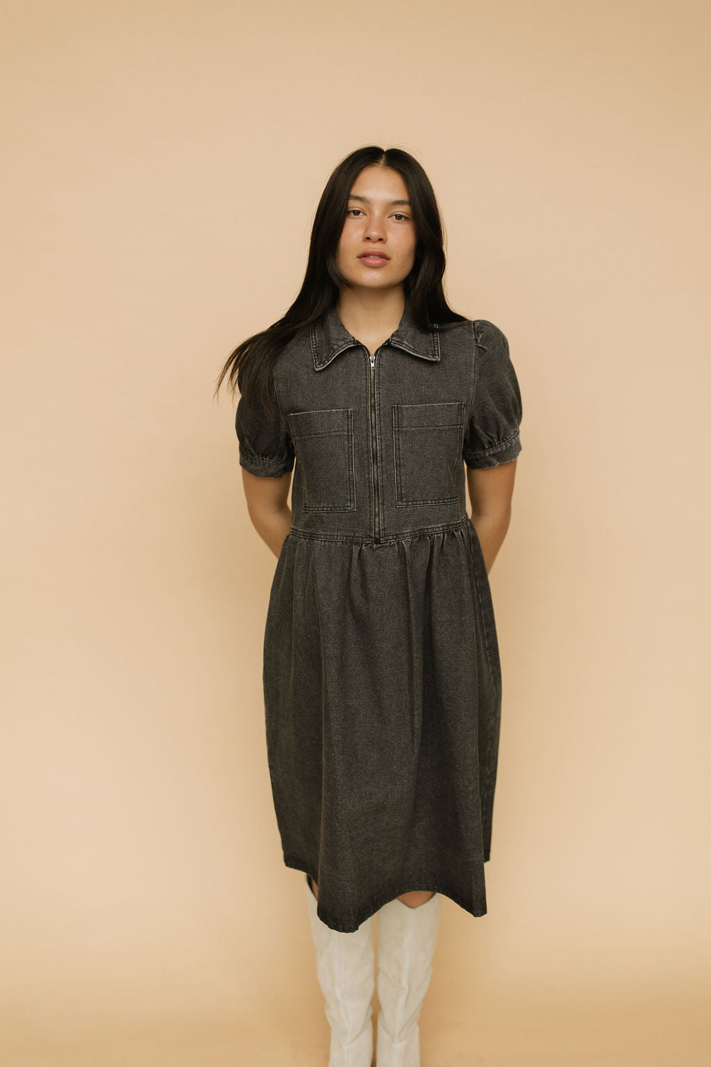 Mabel Zip Front Denim Babydoll