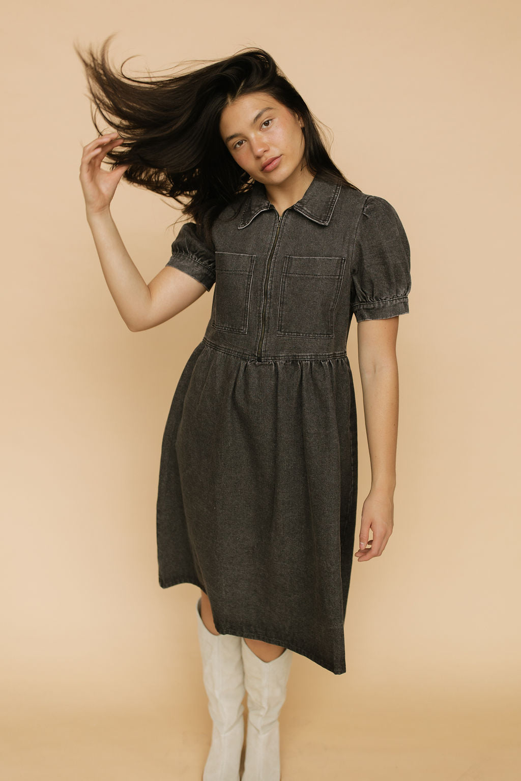 Mabel Zip Front Denim Babydoll Main image