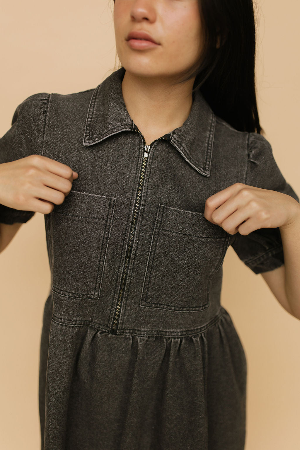 Mabel Zip Front Denim Babydoll
