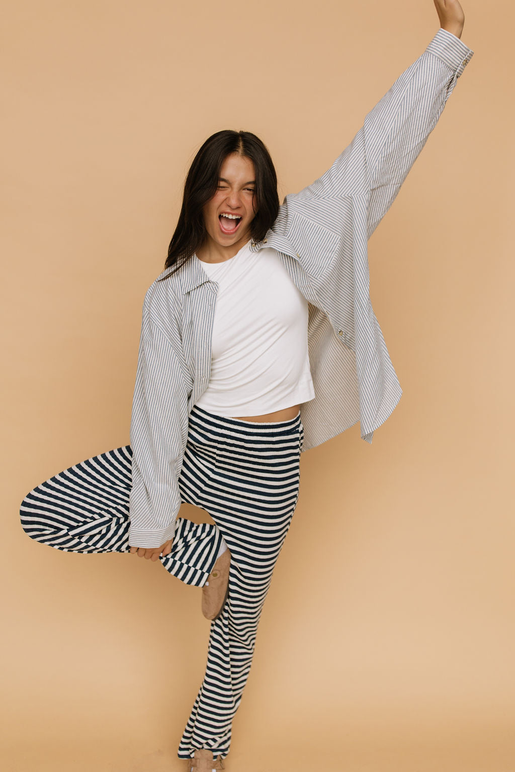FINAL SALE - Leni Ribbed Stripe Pants in Navy Secondary image