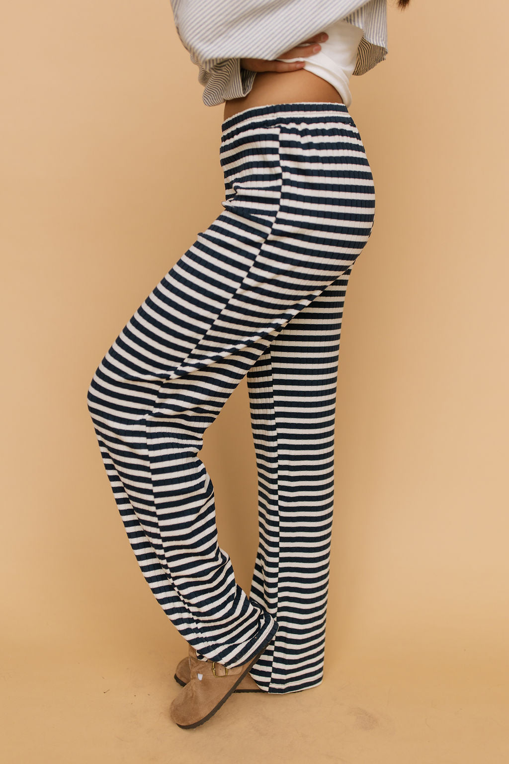 FINAL SALE - Leni Ribbed Stripe Pants in Navy Main image