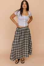 FINAL SALE - Tatum Plaid Maxi Skirt in Black