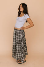 FINAL SALE - Tatum Plaid Maxi Skirt in Black