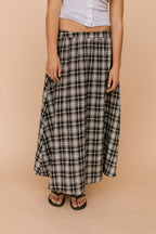 FINAL SALE - Tatum Plaid Maxi Skirt in Black