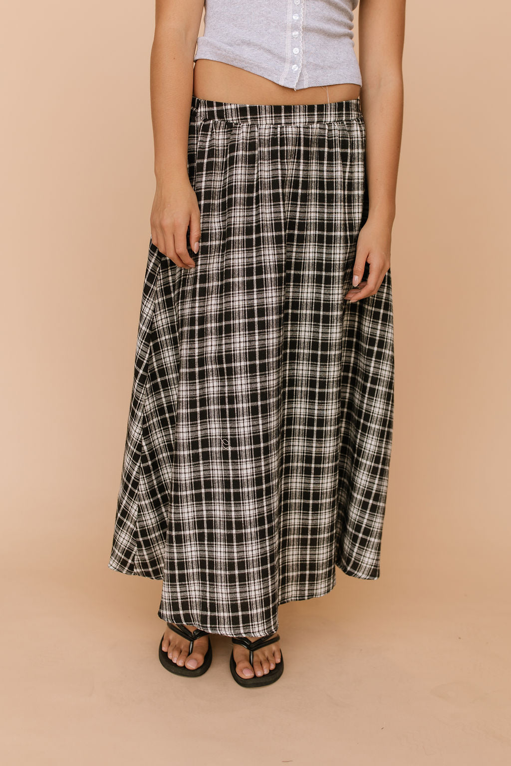 FINAL SALE - Tatum Plaid Maxi Skirt in Black