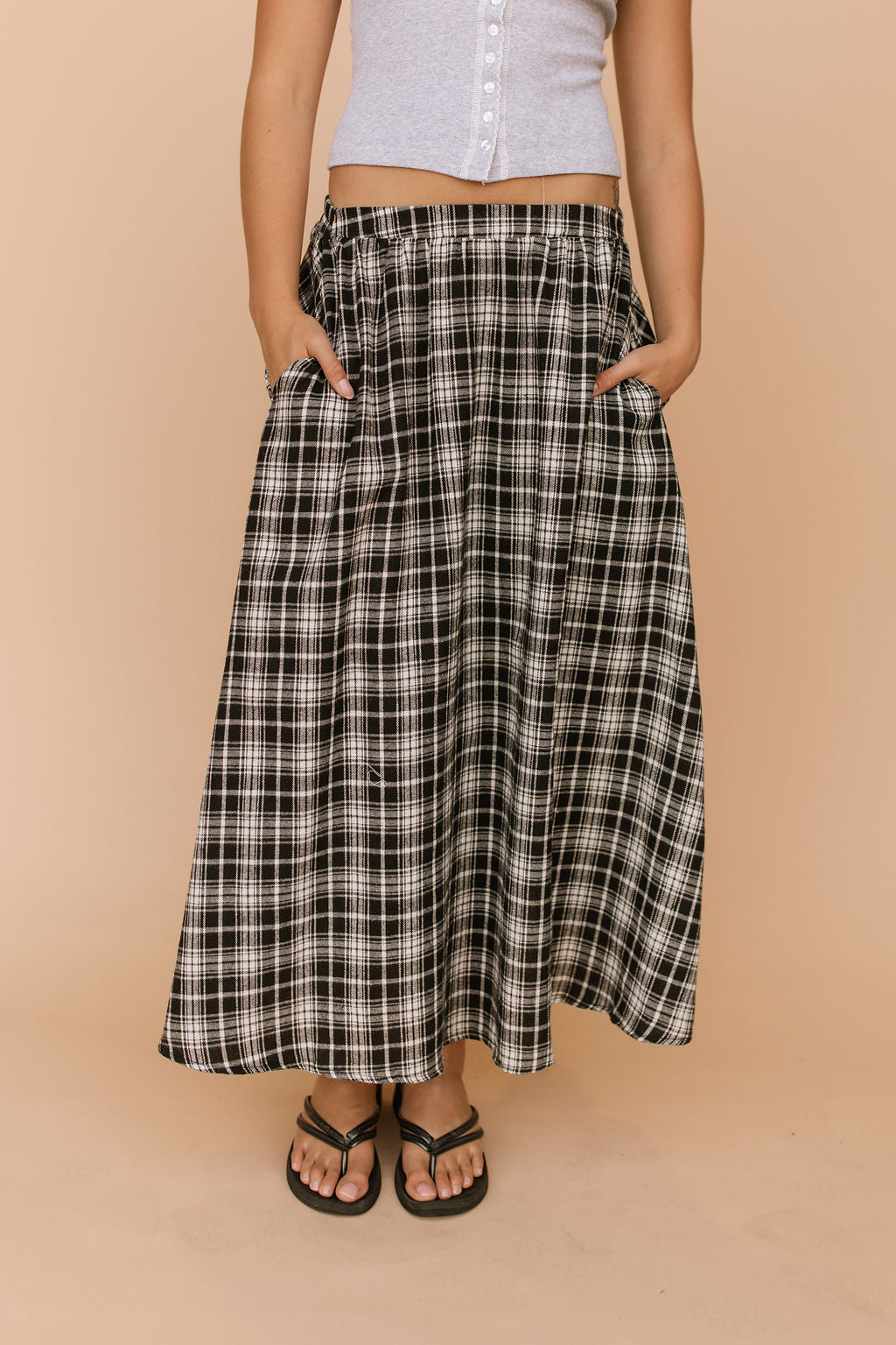 FINAL SALE - Tatum Plaid Maxi Skirt in Black Main image