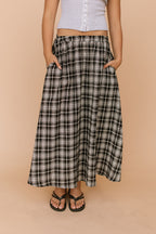 FINAL SALE - Tatum Plaid Maxi Skirt in Black
