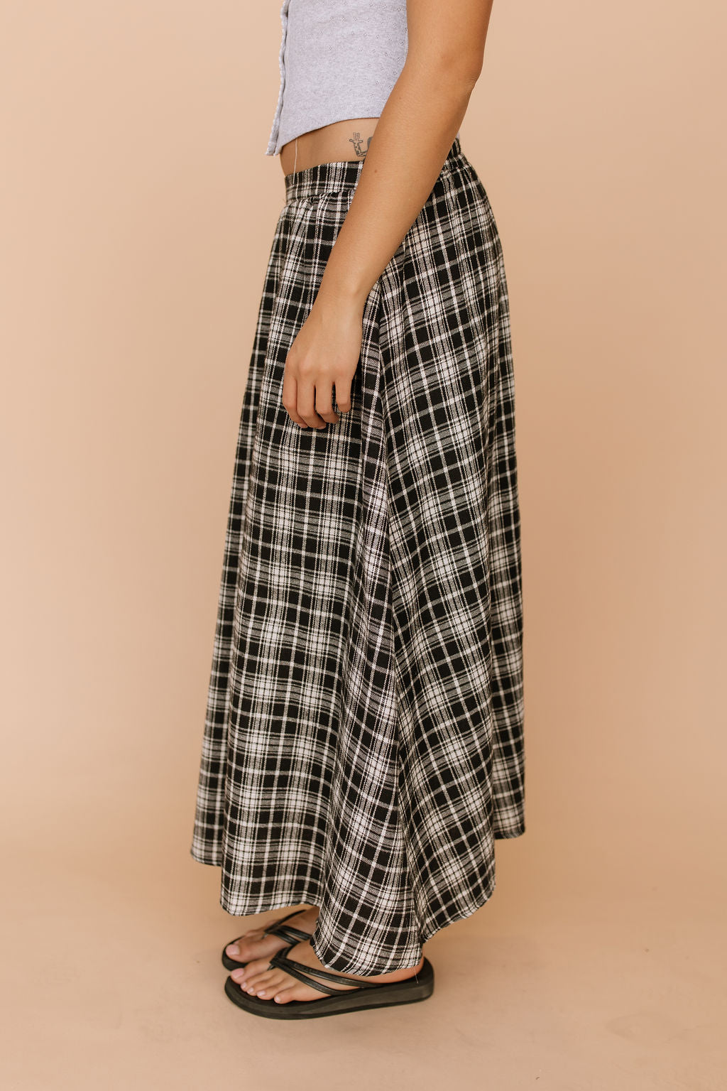 FINAL SALE - Tatum Plaid Maxi Skirt in Black