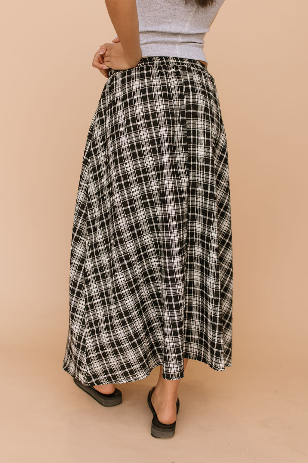 FINAL SALE - Tatum Plaid Maxi Skirt in Black
