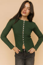FINAL SALE - Indy Ribbed Cardigan in Forest Green