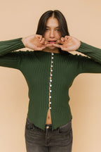 FINAL SALE - Indy Ribbed Cardigan in Forest Green