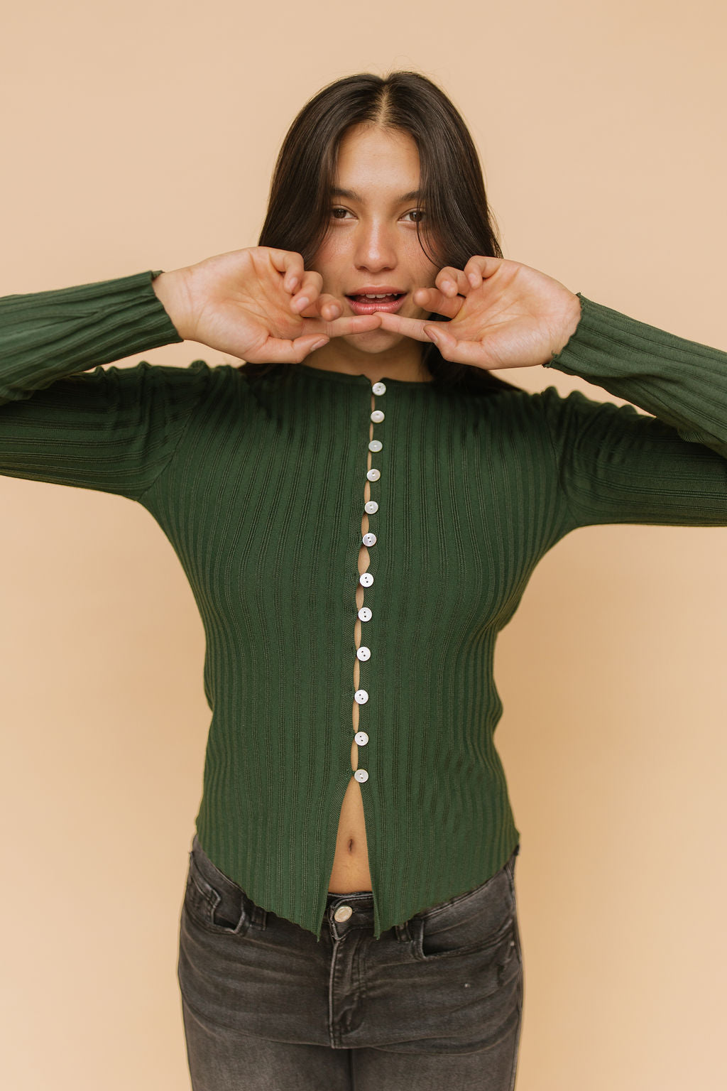 FINAL SALE - Indy Ribbed Cardigan in Forest Green