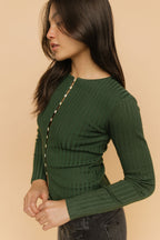 FINAL SALE - Indy Ribbed Cardigan in Forest Green