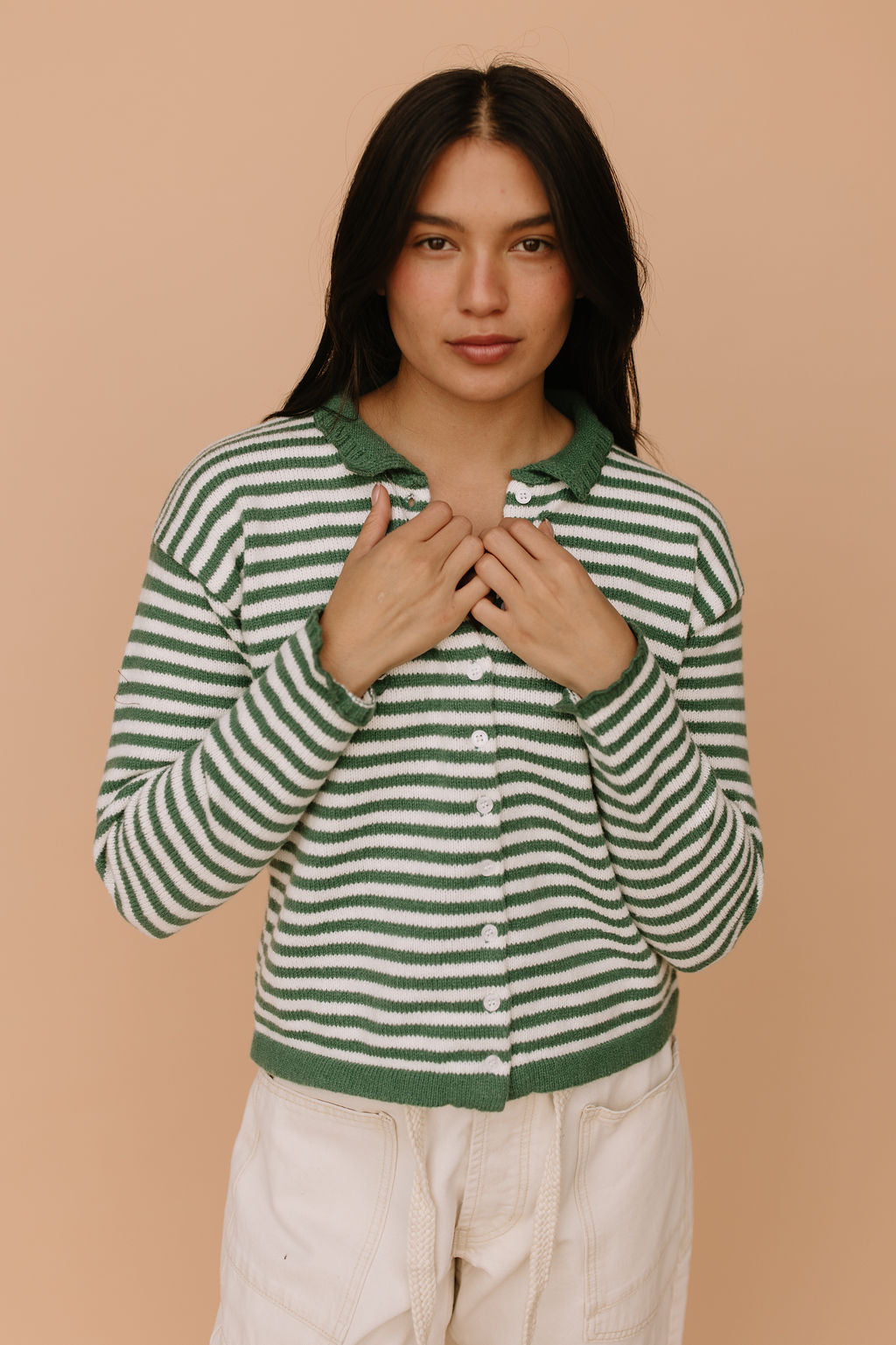 Bennie Stripe Cardigan in Green Secondary image