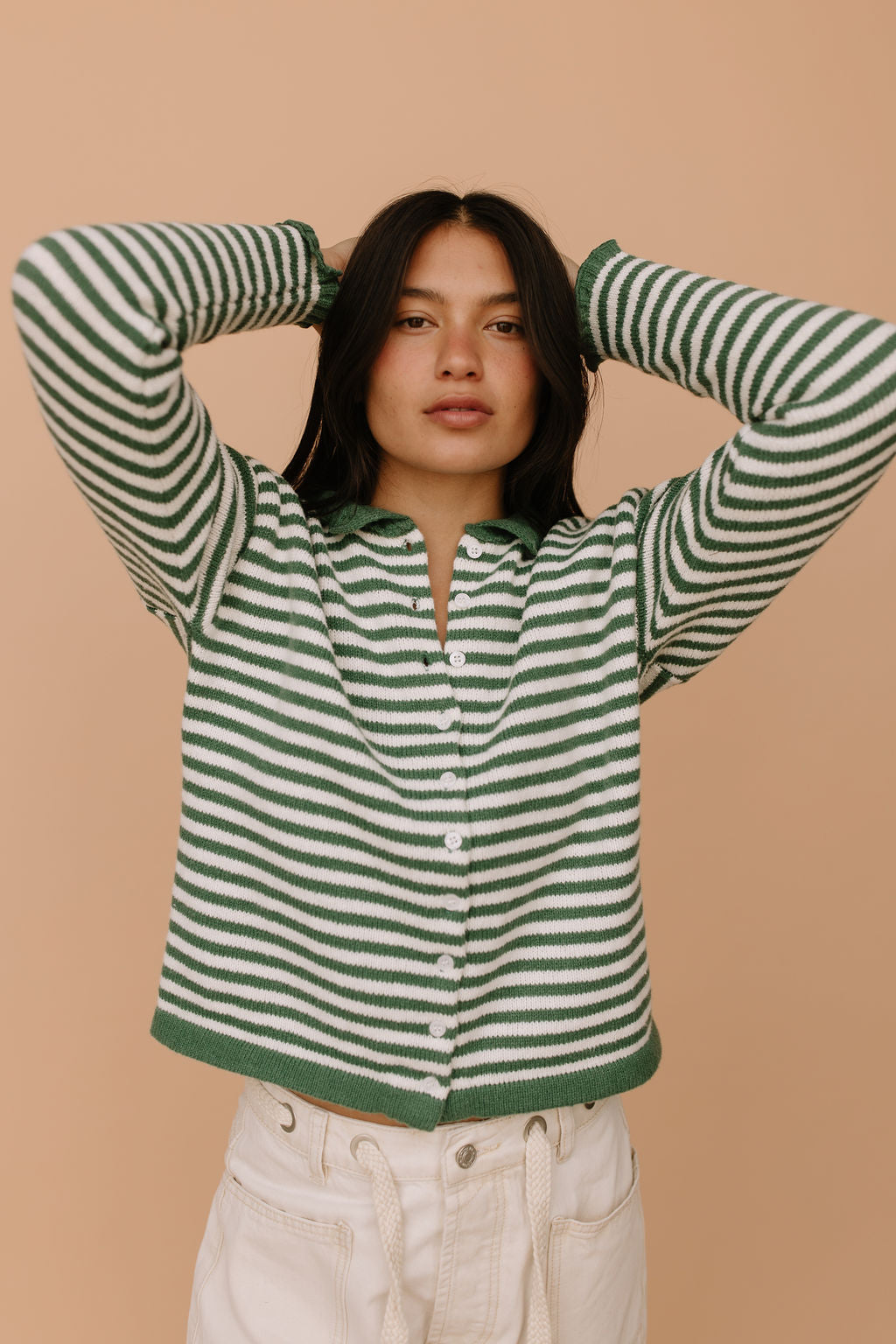 Bennie Stripe Cardigan in Green