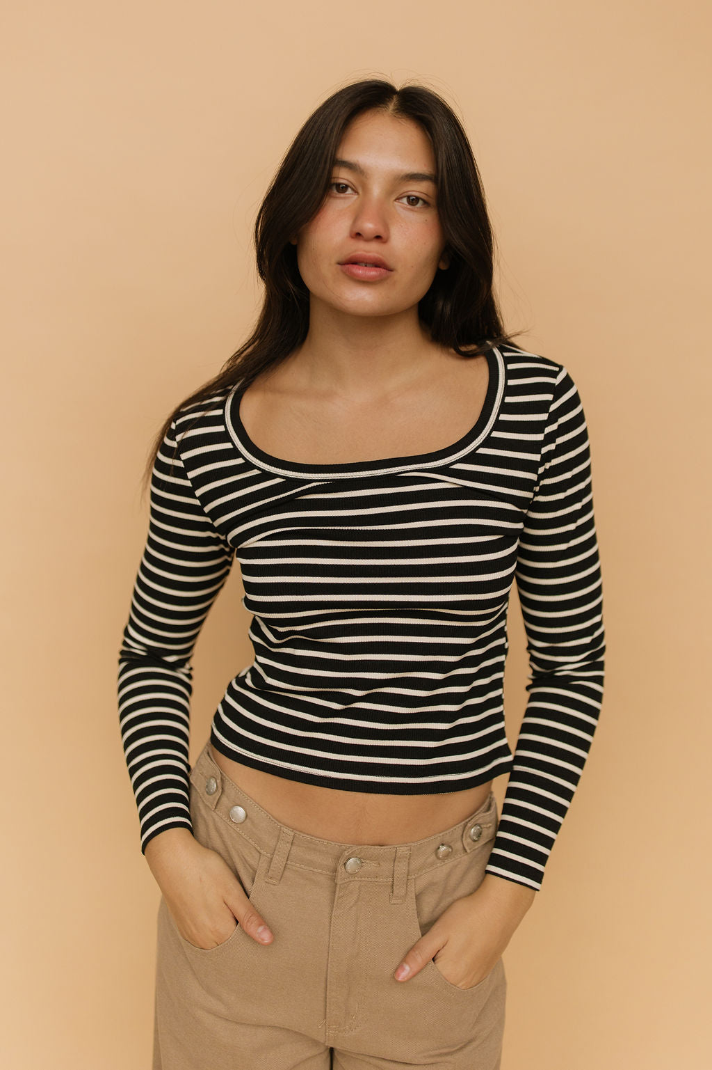 FINAL SALE - Bria Stripe Long Sleeve in Black Main image
