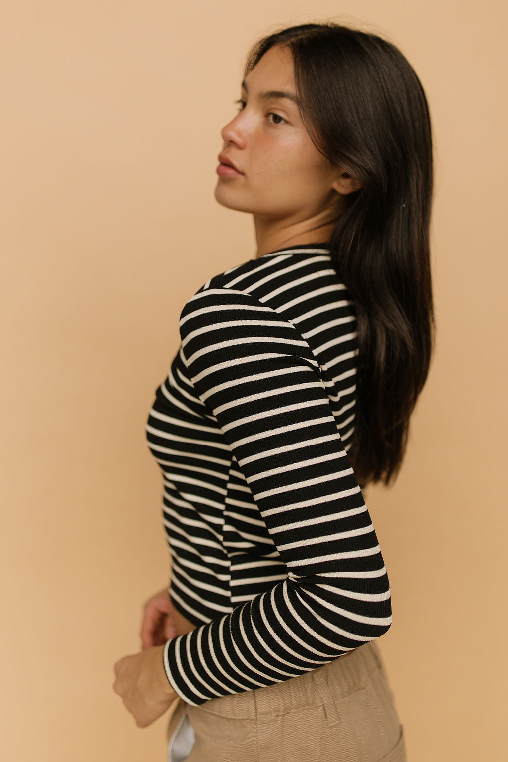 FINAL SALE - Bria Stripe Long Sleeve in Black Secondary image
