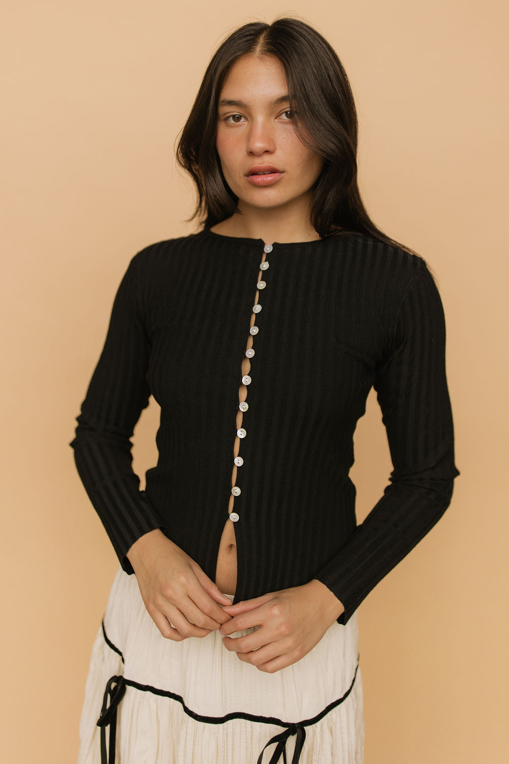FINAL SALE - Indy Ribbed Cardigan in Black
