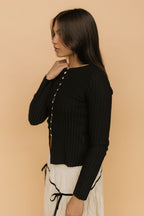 FINAL SALE - Indy Ribbed Cardigan in Black