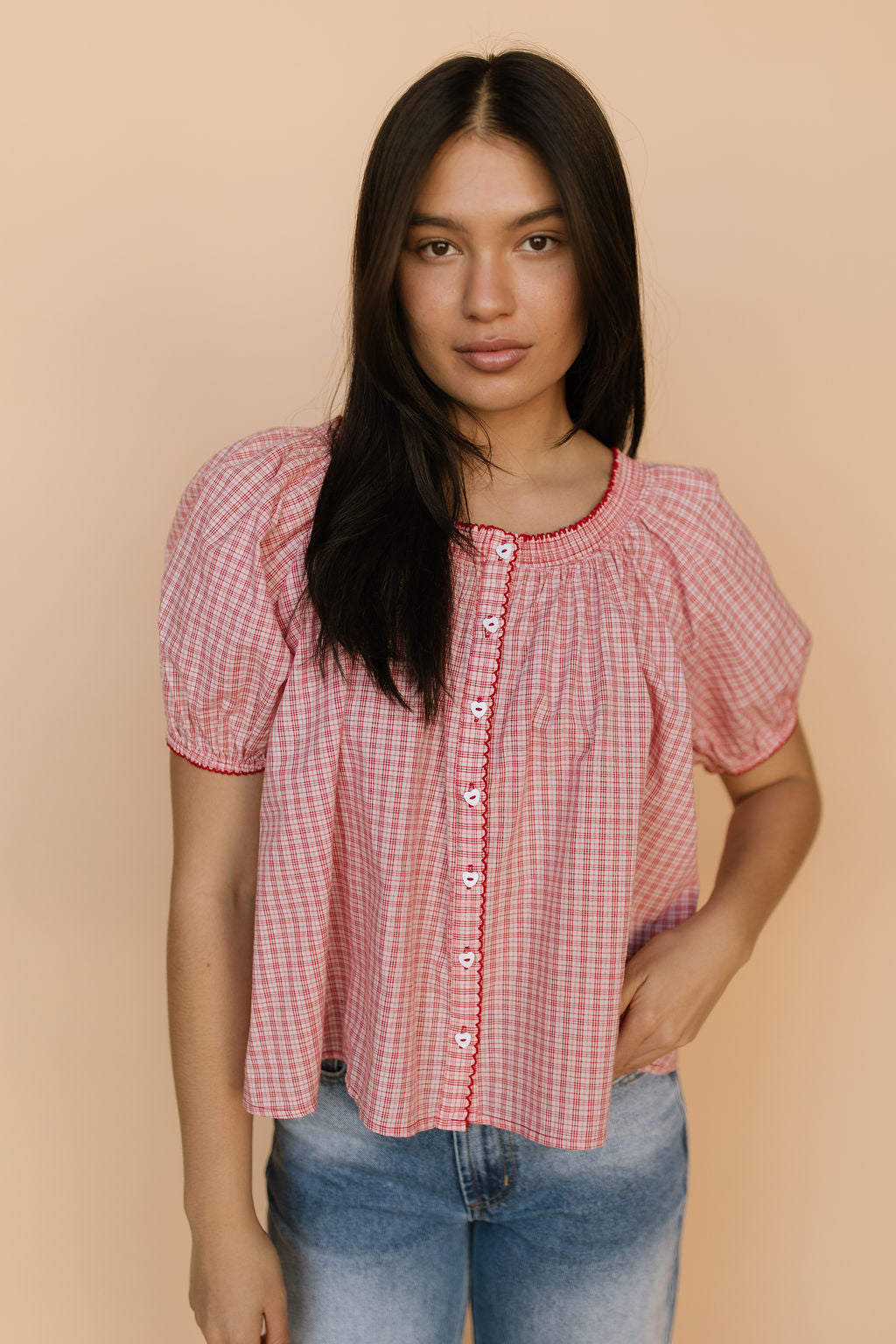 Bree Plaid Blouse in Red Secondary image