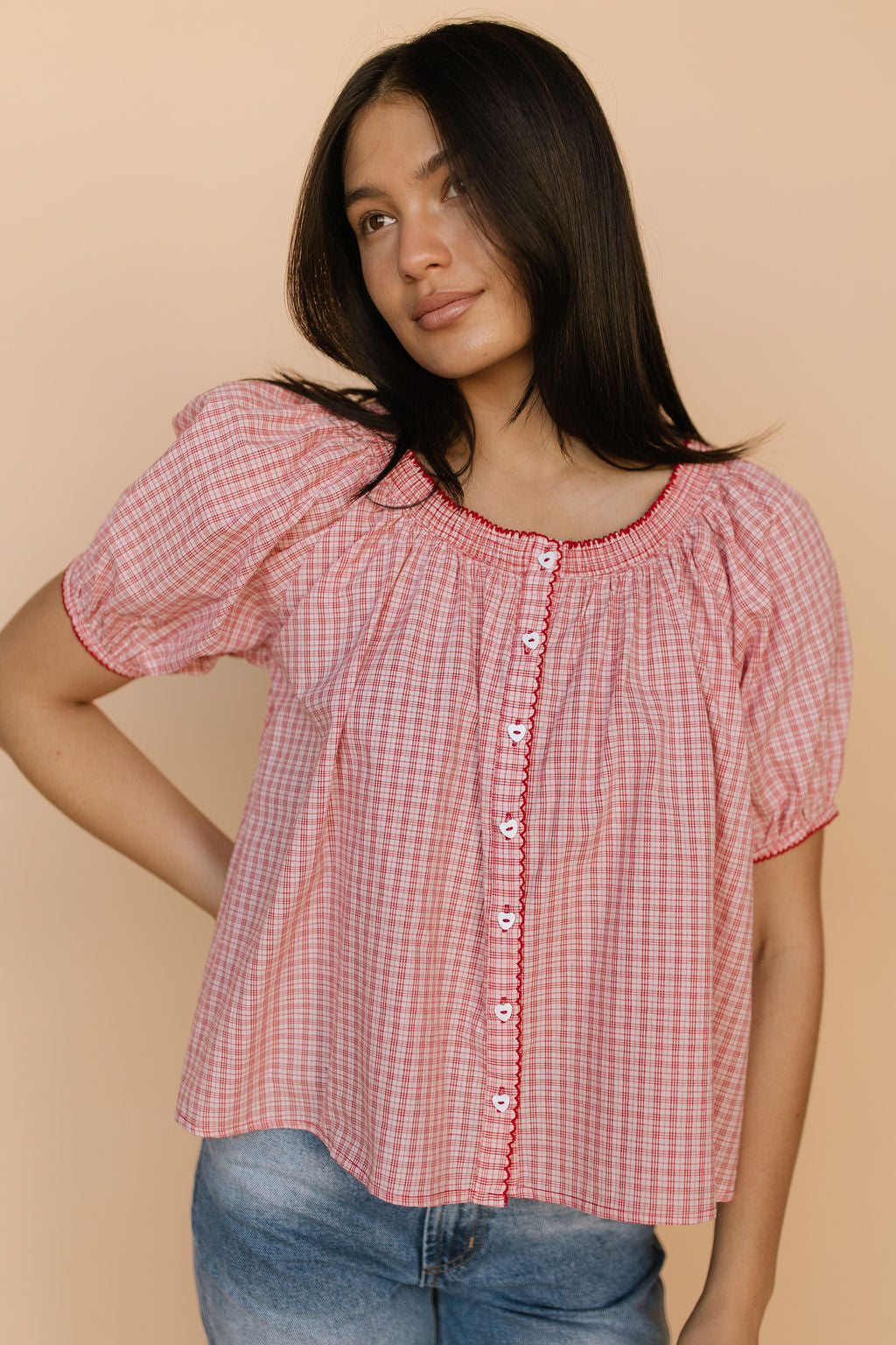 Bree Plaid Blouse in Red Main image