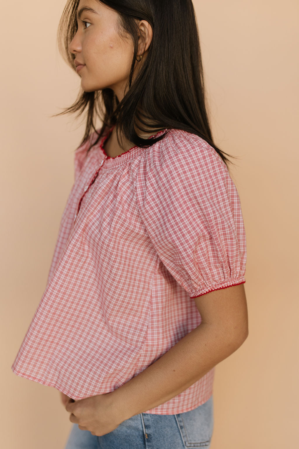 Bree Plaid Blouse in Red