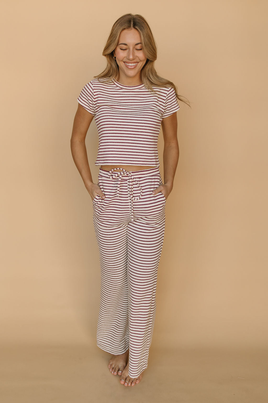 FINAL SALE - Roslyn Stripe Tee in Burgundy