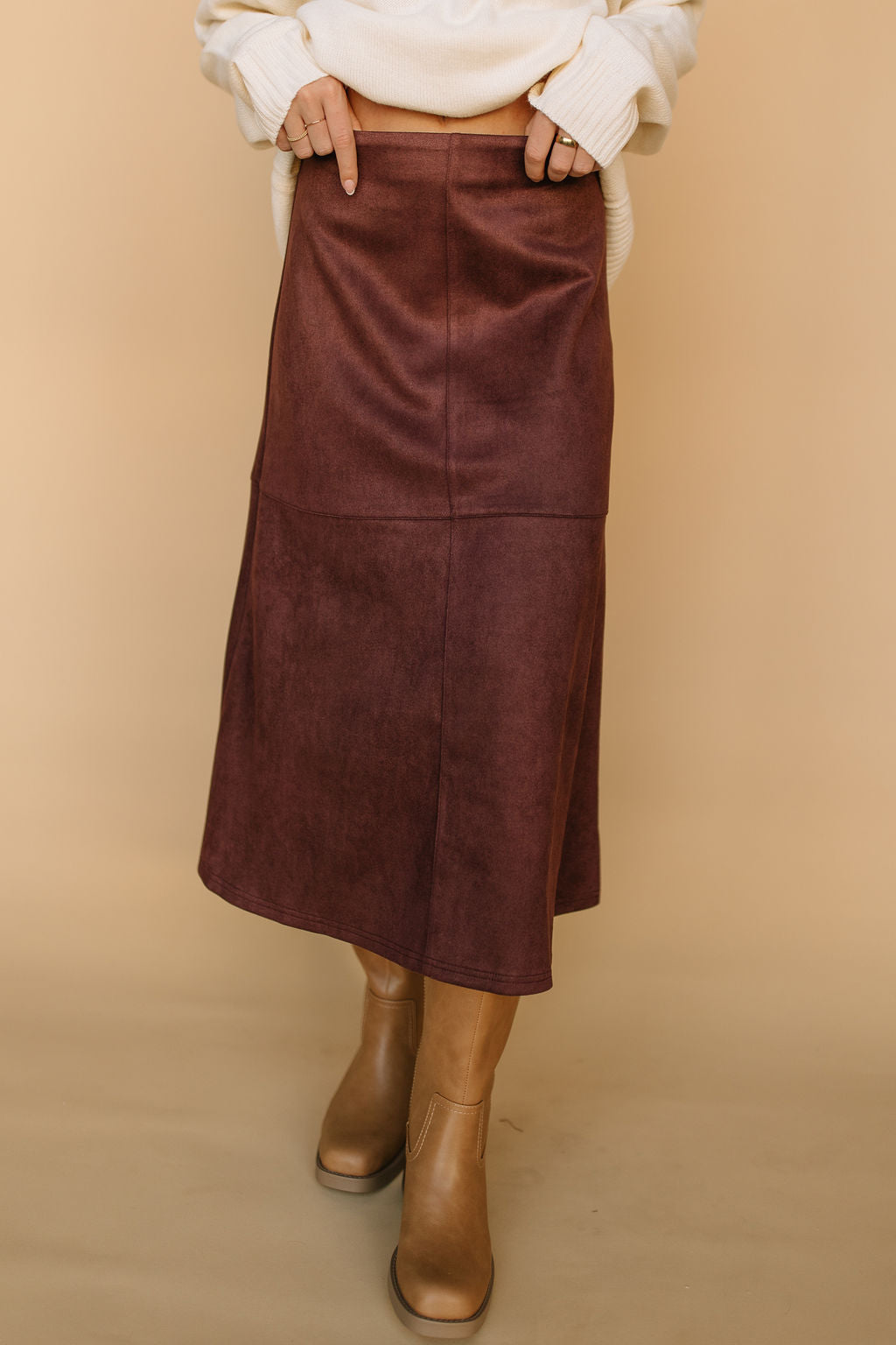 FINAL SALE - Zella Suede A-Line Skirt in Chocolate Main image