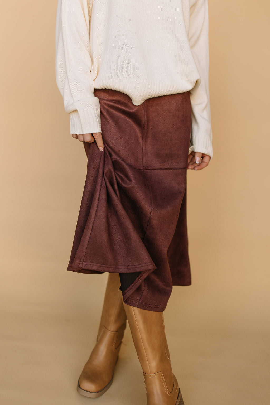 FINAL SALE - Zella Suede A-Line Skirt in Chocolate Secondary image