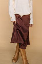 FINAL SALE - Zella Suede A-Line Skirt in Chocolate