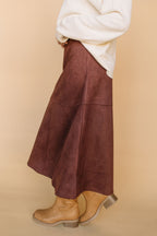 FINAL SALE - Zella Suede A-Line Skirt in Chocolate