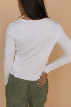 Mari Lettuce Hem Top in Ivory