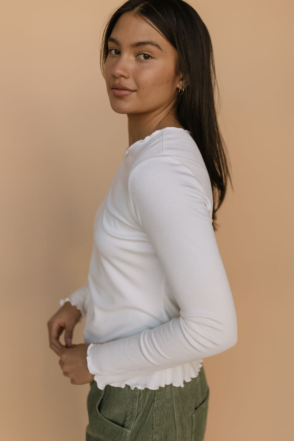 Mari Lettuce Hem Top in Ivory