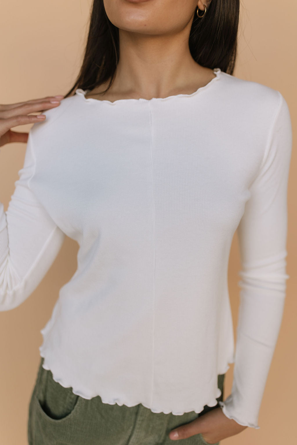 Mari Lettuce Hem Top in Ivory