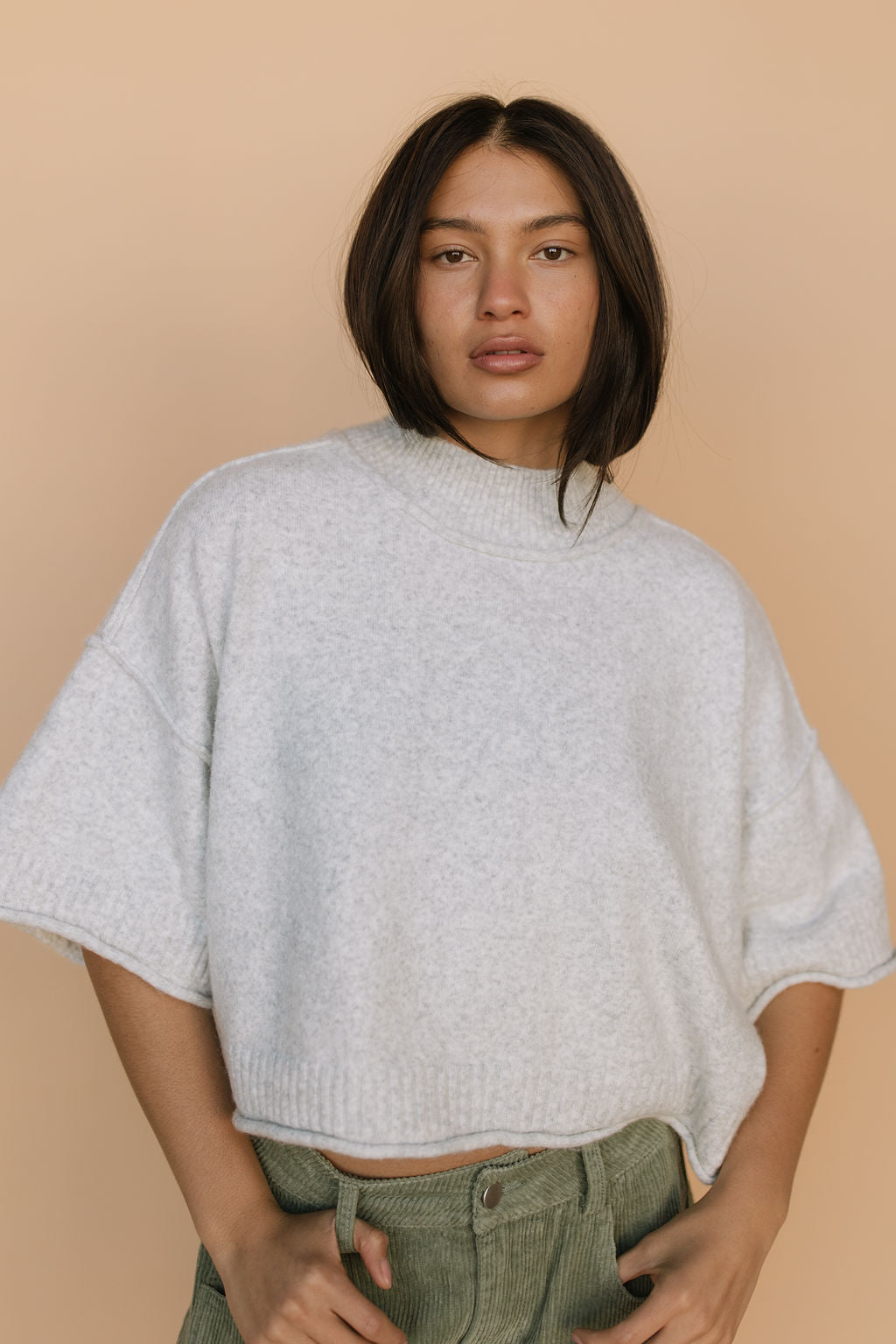 Shari Cropped Sweater in Heather Grey Main image