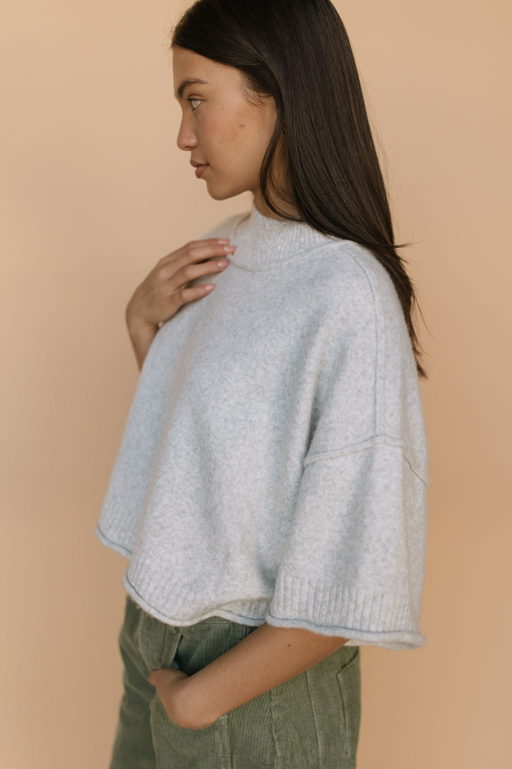 Shari Cropped Sweater in Heather Grey