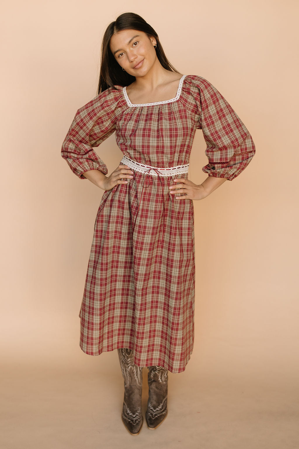 Madison Plaid Midi in Red
