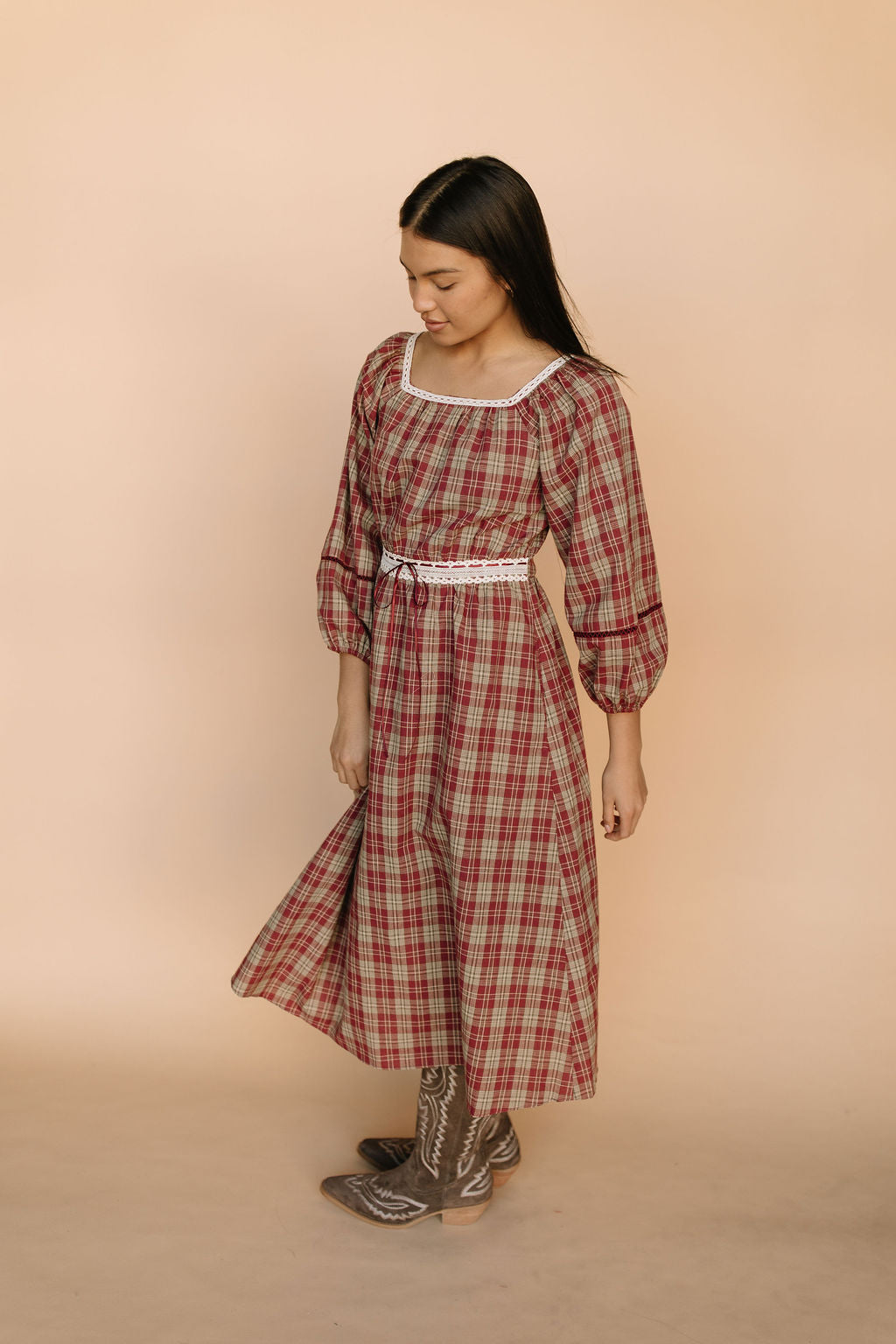 Madison Plaid Midi in Red